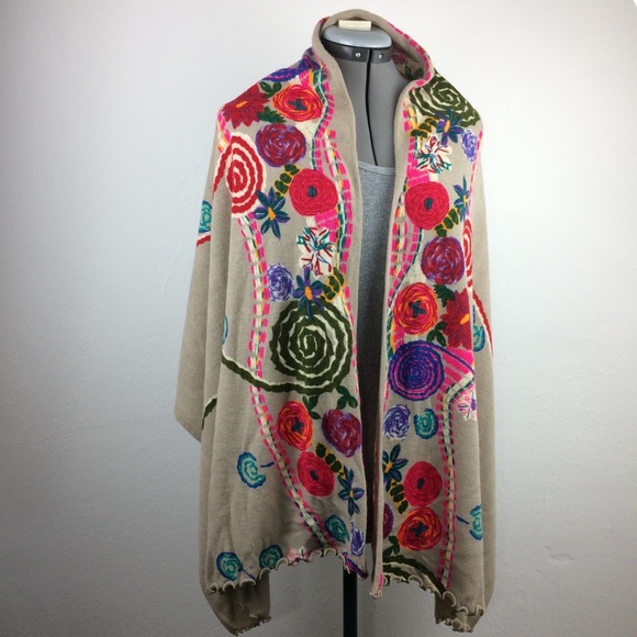 Accessories - Vibrant multi color wool blend floral wrap-20”x70”